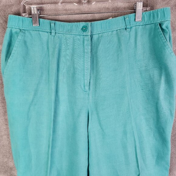 Womens JM Collection Pants Turquoise Straight Leg 100% Linen Hi Rise Size 14 - Picture 4 of 11